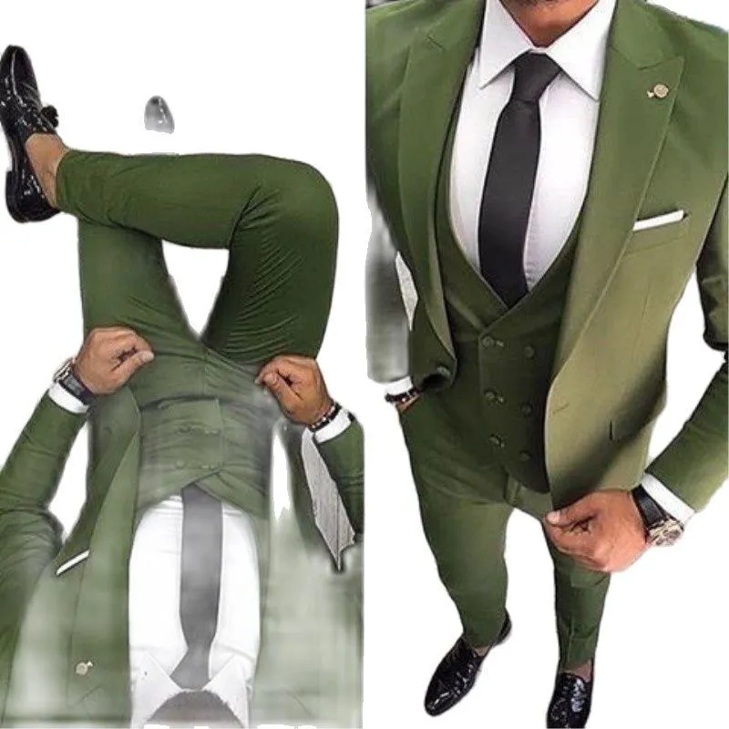 Abiti da uomo Blazer Ultimi disegni di pantaloni da cappotto Abito da uomo verde Slim Fit 3 pezzi Tuxedo Stile da sposo Blazer da ballo personalizzato TernoMen's