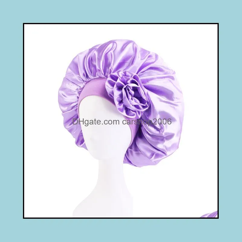 lady extra large hair styling caps sleep cap with elastic band women female casual satin bonnet sleeping layer smooth hair care