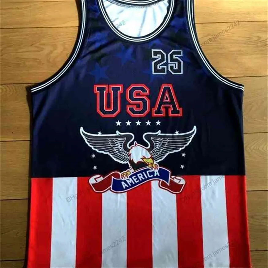 Nikivip Custom Derrick Rose # 25 USA Flag Edition Basketball Jersey Imprimé Bleu Taille S-4XL N'importe quel nom et numéro Maillots de qualité supérieure