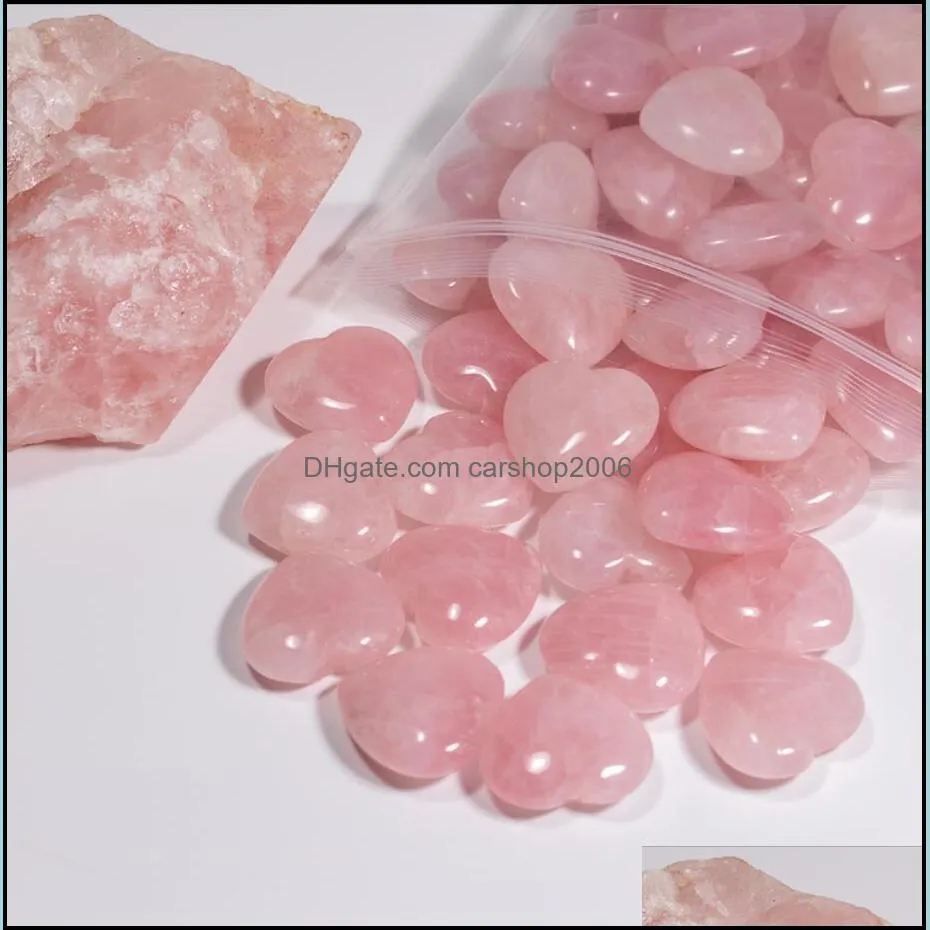 natural pink crystal stone ornaments carved 25*10mm heart chakra reiki healing quartz jewelry making home decor