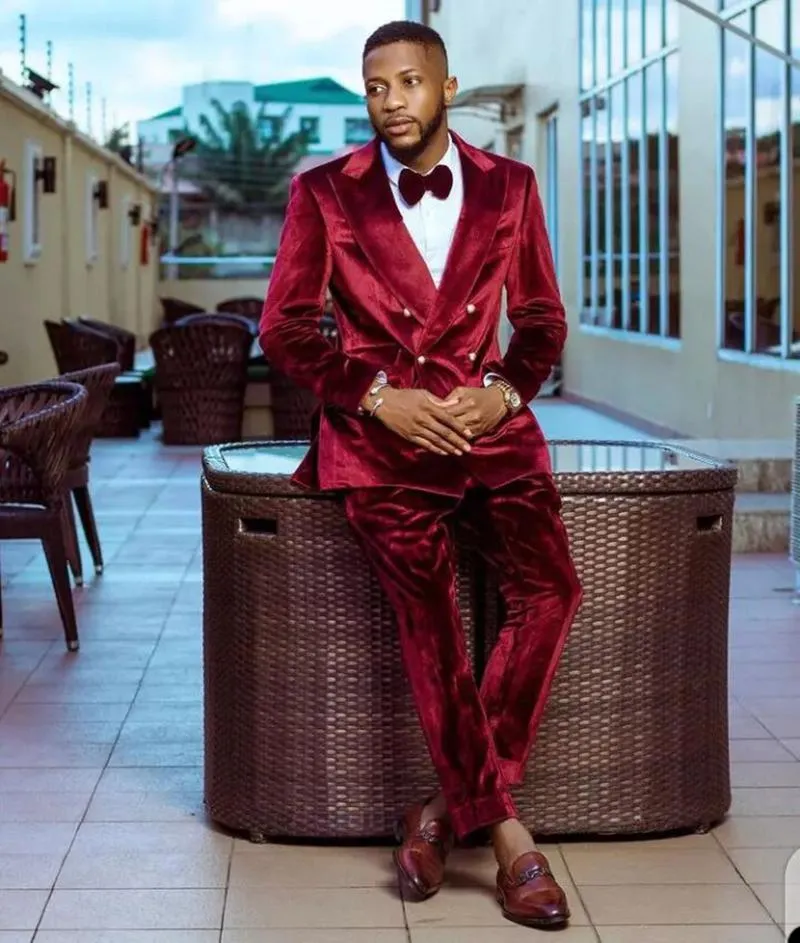 Mens Suits Blazers Fashion Men Red Velvet Blazer Custom Made