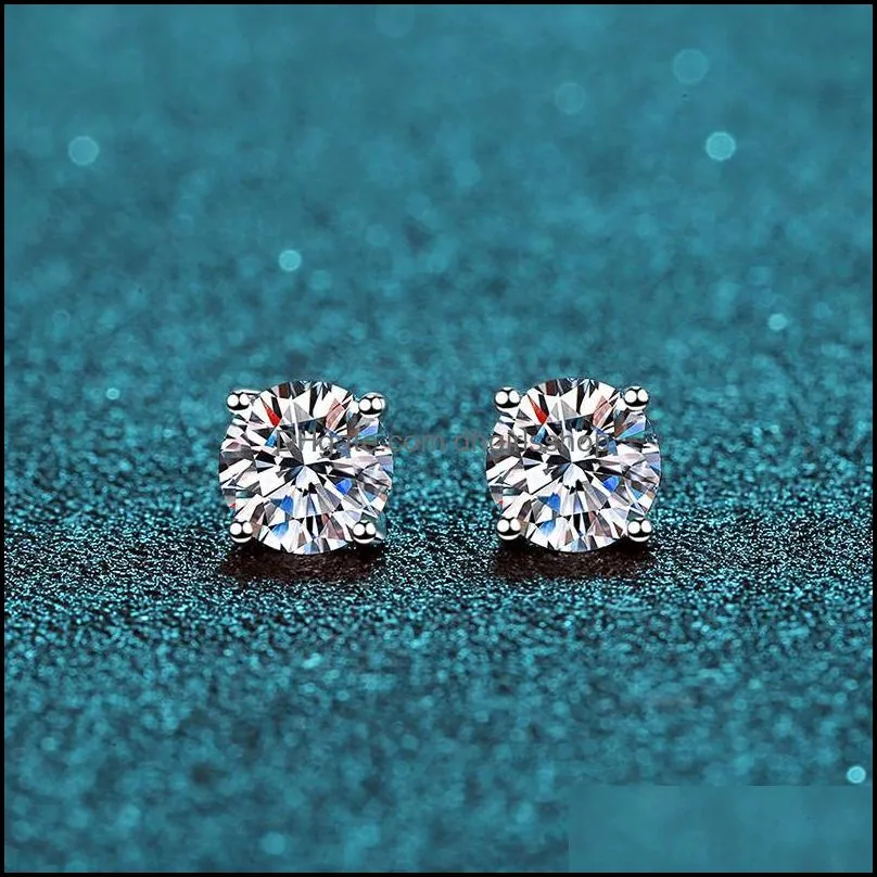 Stud Earrings sieraden 925 Classic Sier F Color Moissanite VVS Fine Diamond Earring met certificaat voor vrouwen Geschenkdruppel levering 2021 VUS89