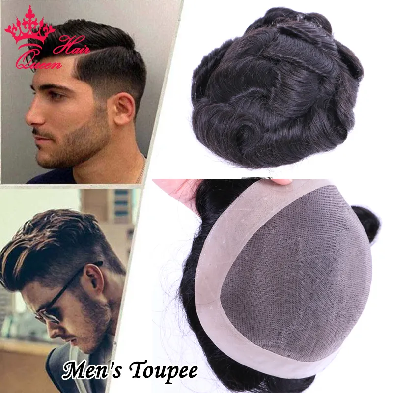 Queen Hair Products WIGS Herren-Toupet, natürliches reines menschliches Rohhaar, Mono-Schweizer Spitze, dünne PU, langlebig, Herren-Perücke, Haarteil Sh279x