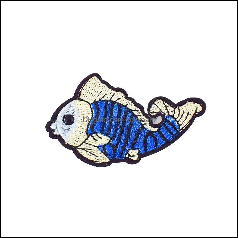 Notions de couture outils vêtements 10 pièces bricolage poisson bleu broderie appliqués pour vêtements d'enfant transfert de fer appliques tissus de vêtement Badges Acce