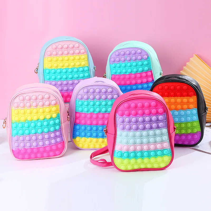 Pop Schoolbags Creative Children's Bubble Toys Backpacks PU Leather Large Double Shoulder Bags