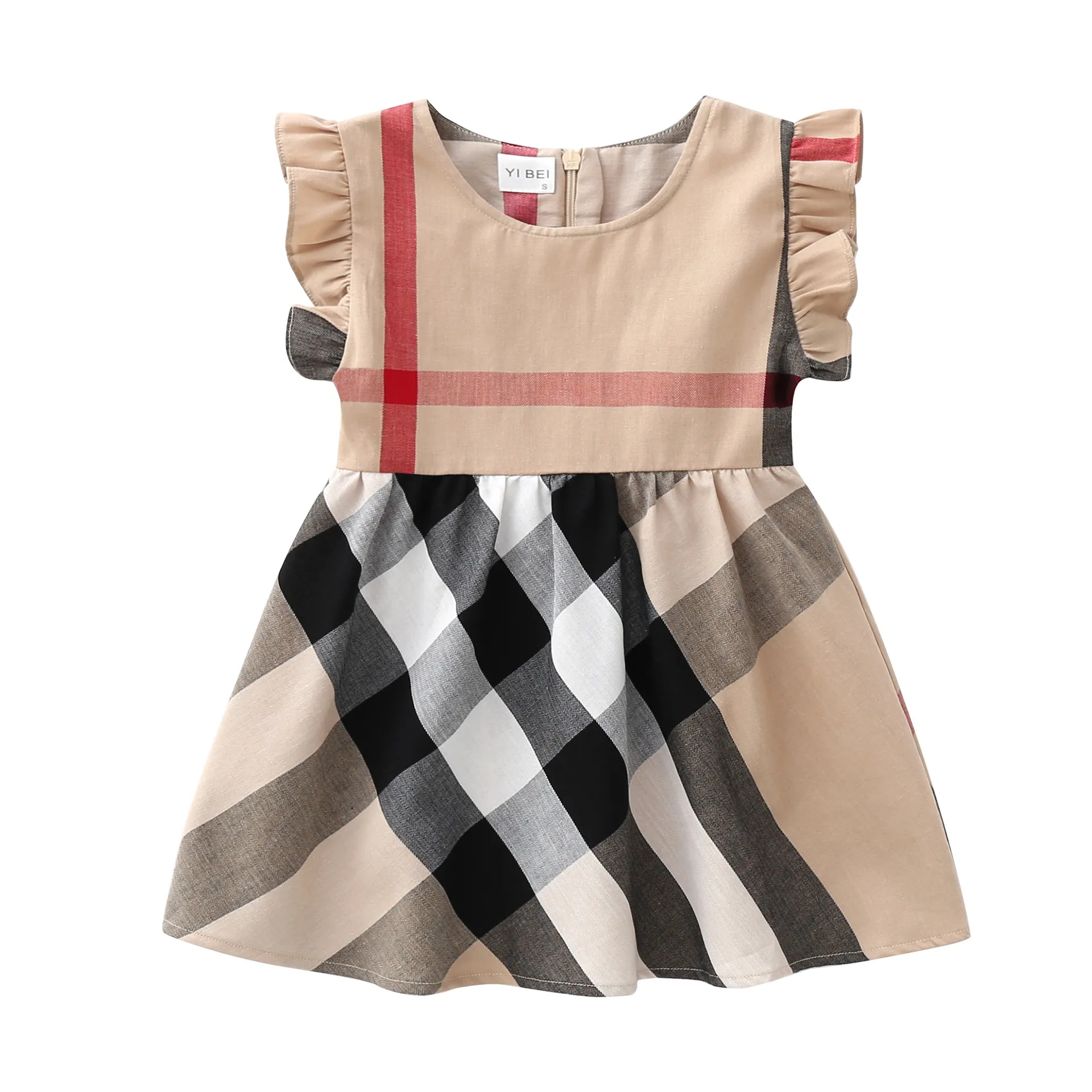 1940's fashion evening dresses Fall Dresses Brown Plaid Ruffle Girl Twirl Kids Dress – Sunshine+Sass main image 1