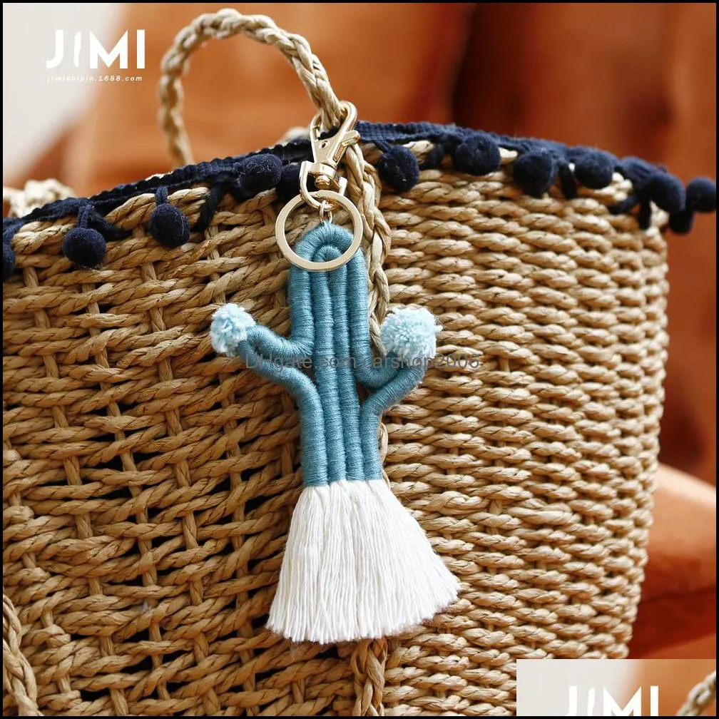 ups hand woven cactus key chain accessories pendant bohemian botanical flower tassel bag pendant female