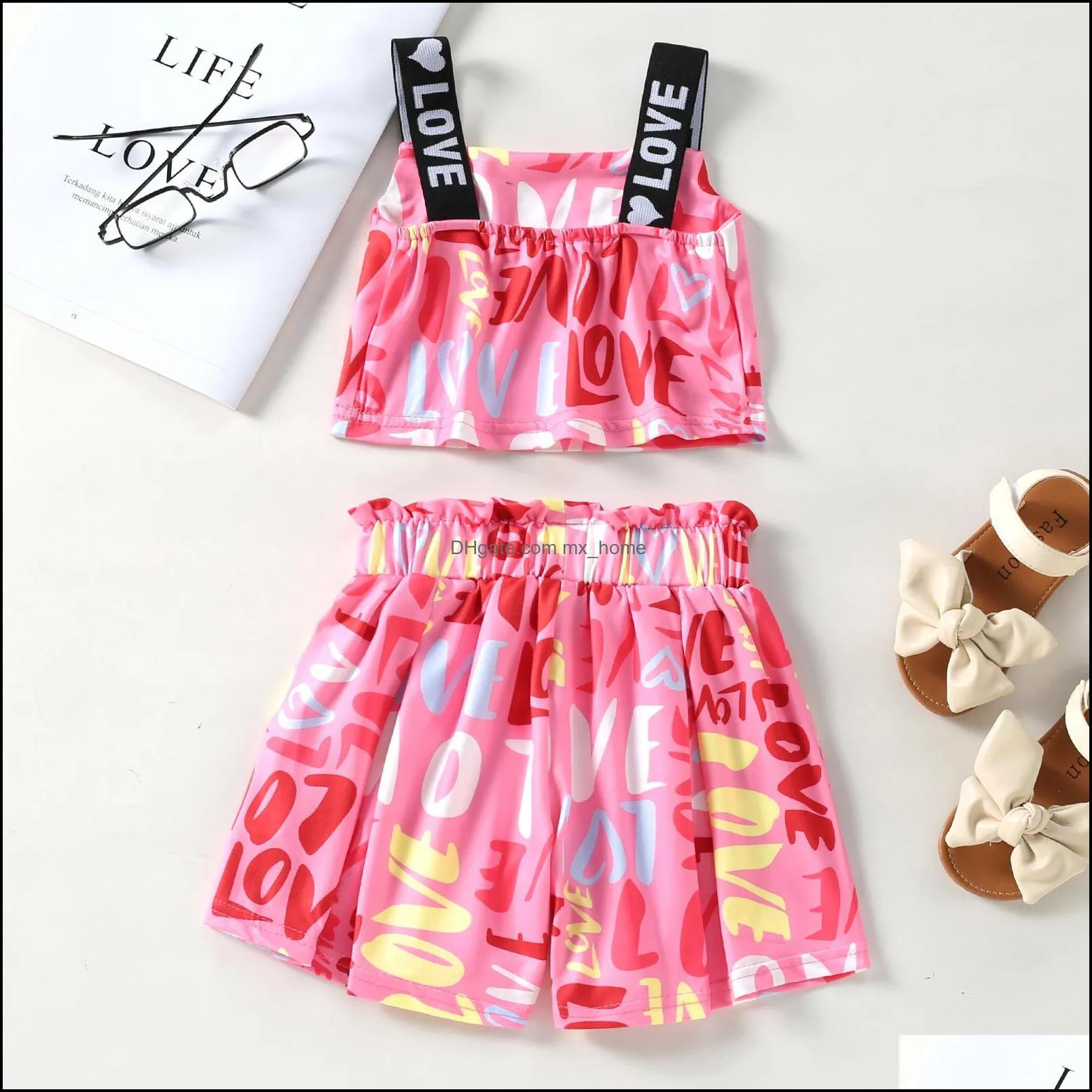 kids clothing sets girls outfits children sling tops love letter print shorts 2pcs/set summer fashion boutique baby clothes z5986