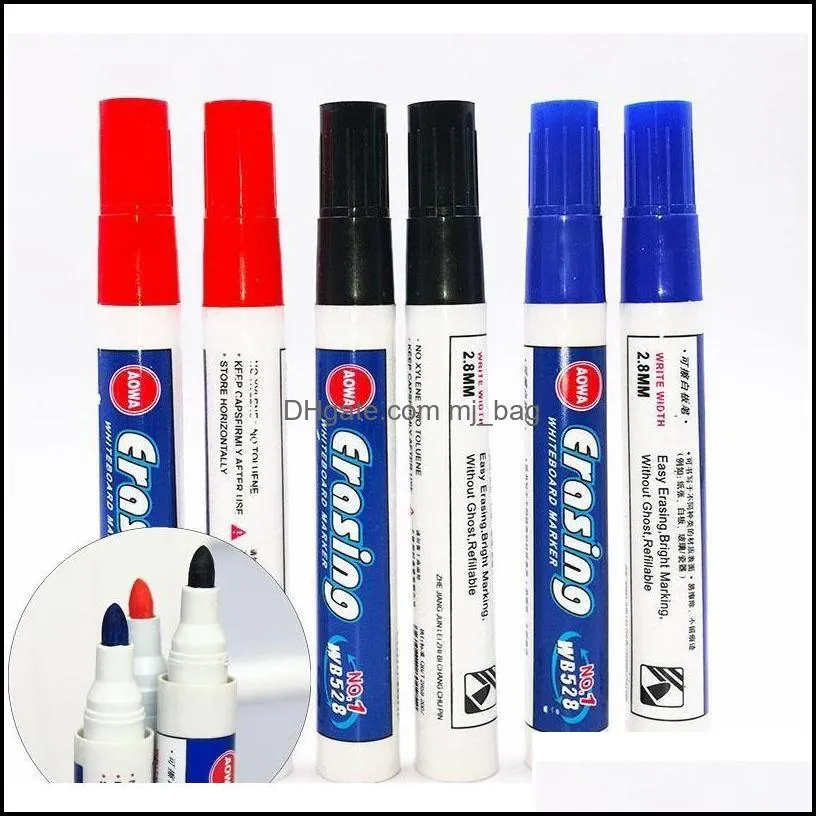 Black Red Blue Erasable Whiteboard Pens Office School Point 0.1Inch Smooth Writing Pens Whiteboard Writing Erasable Markers Pen Dh1326