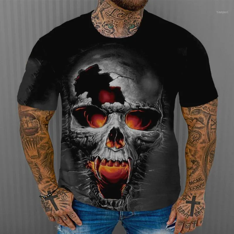 メンズTシャツ2022夏3D Tシャツ男性服SkullDeath半袖ボーイチャイルドファッションOネックストリートウェアクールカスタマイズ可能な110-6 XL