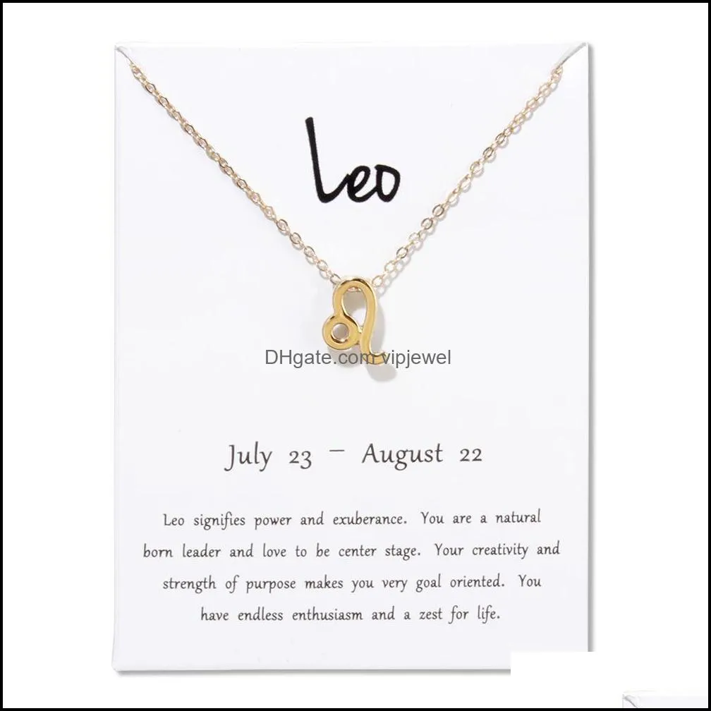 12 constellation Signs Pendant Necklaces with white Gift card zodiac charm Gold chains For Men Women Fashion Jewelry in Bulk