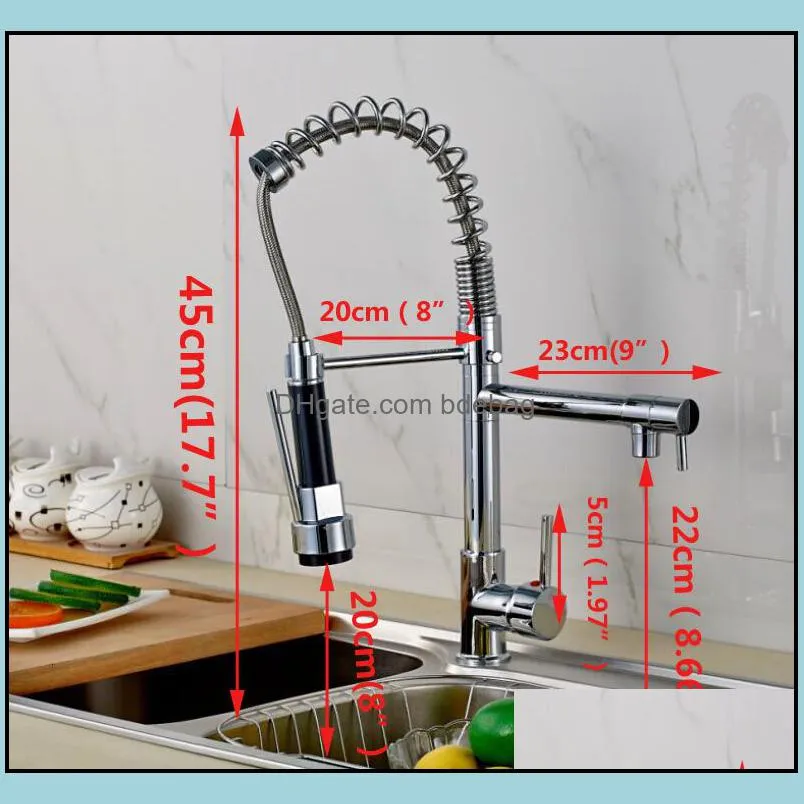 Wholesale And Retail Modern Chrome Brass Kitchen Faucet Dual Sprayer Spring Vessel Sink Mixer Tap