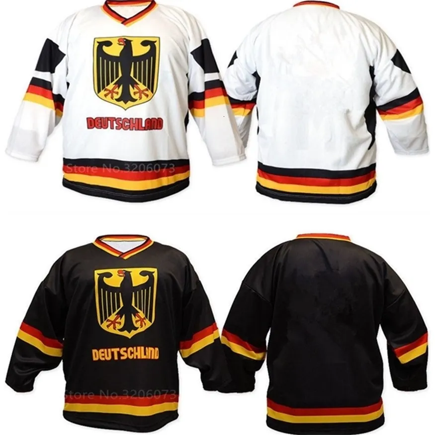 Custom Team Germany Deutschland White Black Retro Ice Hockey Jersey