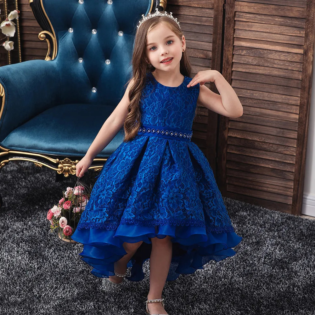 2022新しい魅力的な子供用服プリンセスページェントフラワーガールズドレスプロムウェディングパーティーバースデードレスa17
