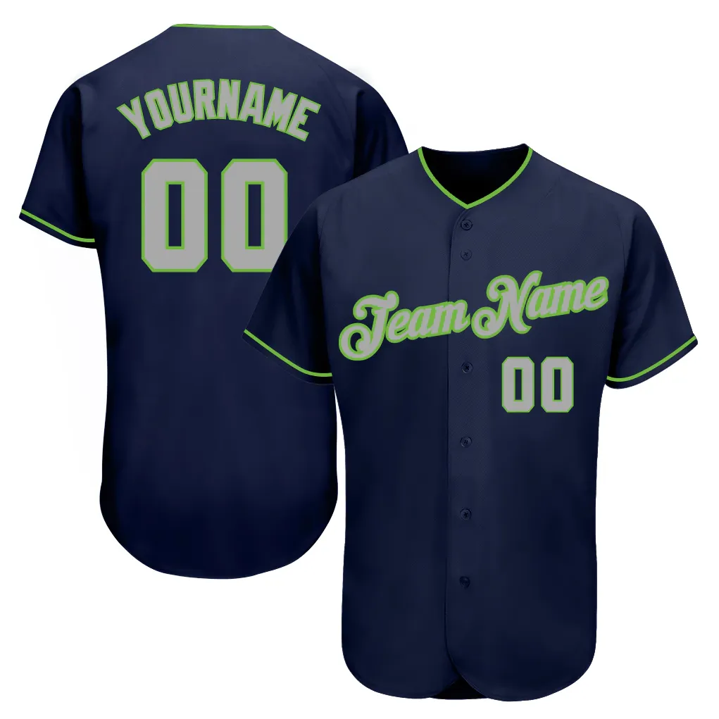 Benutzerdefinierte Marine Gray-Neon Green Authentic Baseball Trikot Jersey