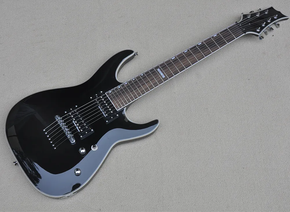 7 Strings Black Electric Guitar com braço de pau -rosa