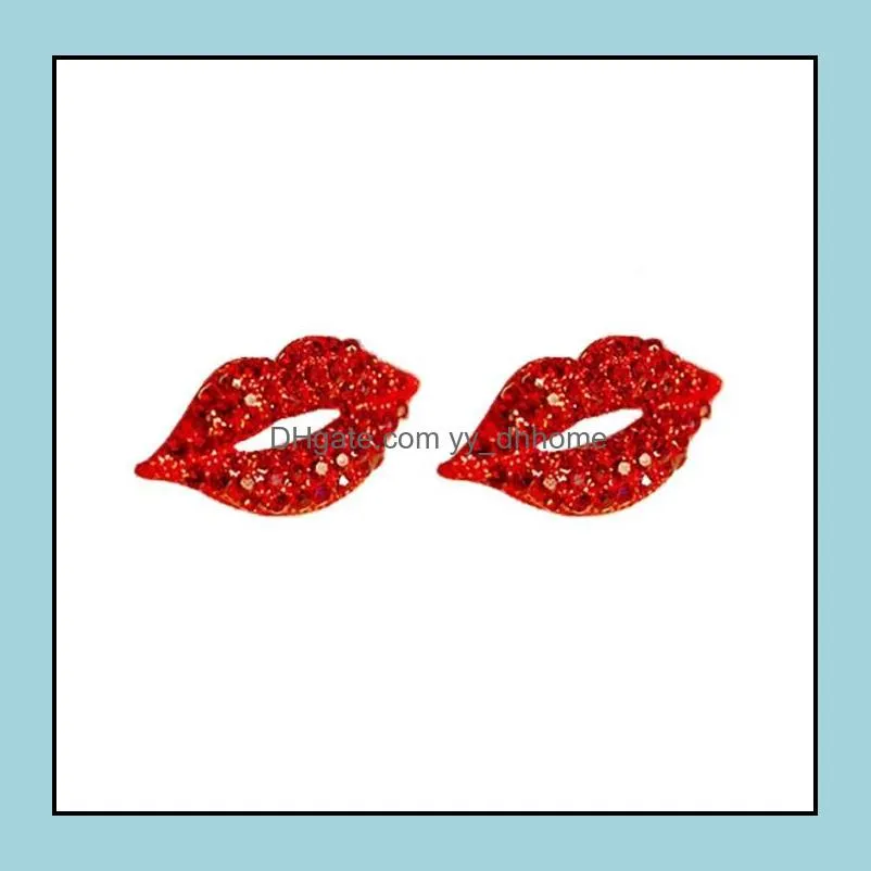 Sexy Red Lip Diamond Stud Earrings Vintage Fill Rhinestone Big Stud Earring Women Girl Evening Party Jewelry Valentine Gift