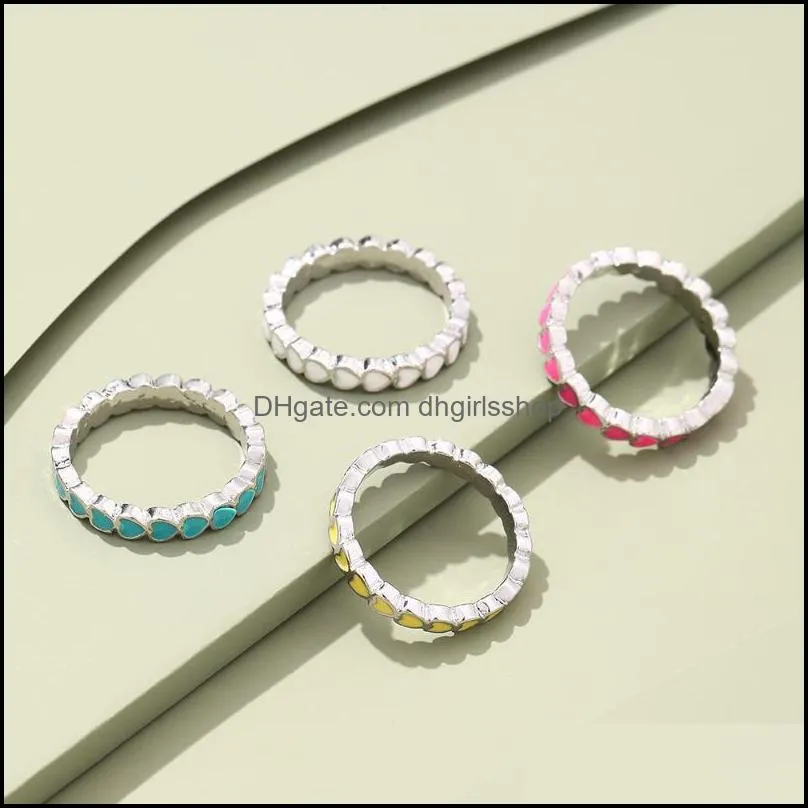 wedding rings korean dripping oil love heart chain women exquisite charms cute colorful stitching geometric wholesale jewelry