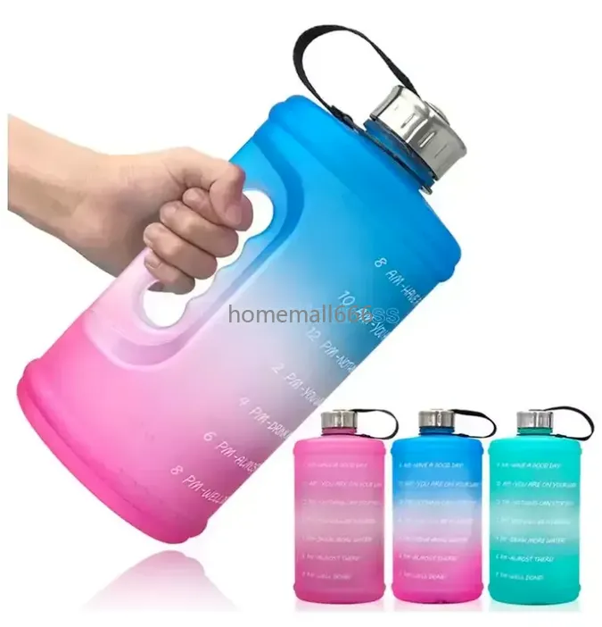 Water Bottle for Sports Motivational Time Marker Outdoor Leakproof BPA Free 73oz Reusable Bottles with Handle 3 Colors Gifts FY5204 AA
