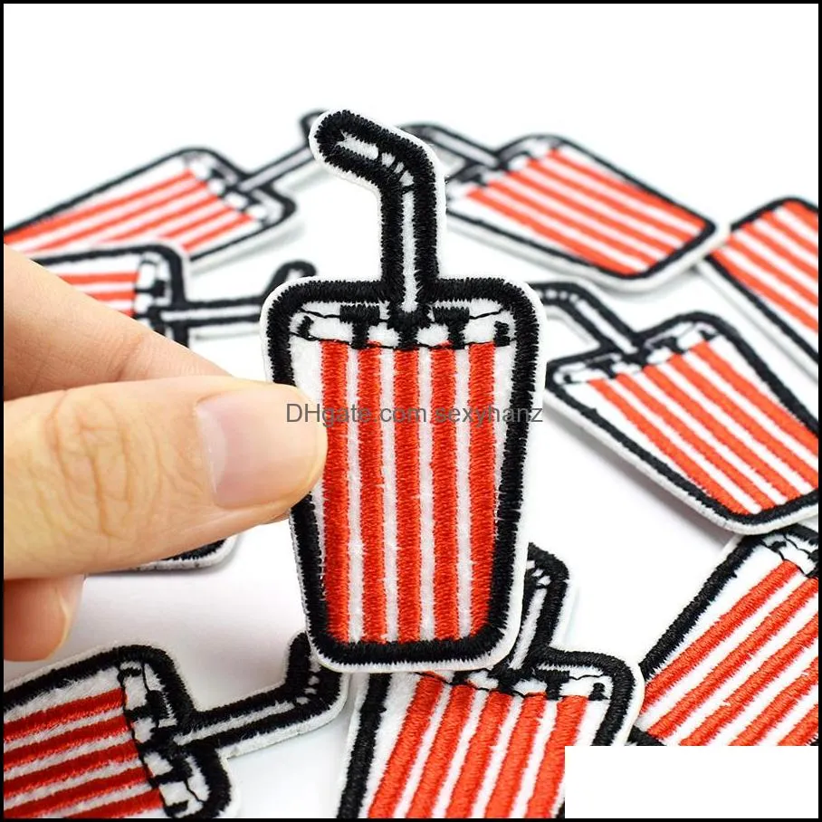 10 pcs drinks embroideredes for clothing iron on transfer applique for jeans diy sew on embroidery sticker