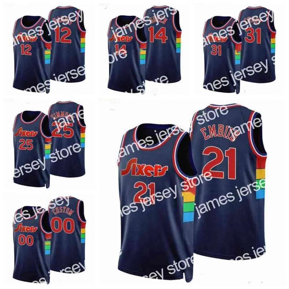 Nieuwe Philadelphia's 76ers's basketballerse Joel Embiid #21 Tyrese Maxey #0 Curry #31 Harris #12 Philadelphiacity 2021-22 75th Diamond Jerseys