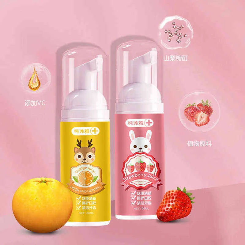 Spazzolino da denti 60ml Dentifricio schiumogeno all'arancia fragola Decolorante Pulizia dei denti Mousse sbiancante Baby 0511