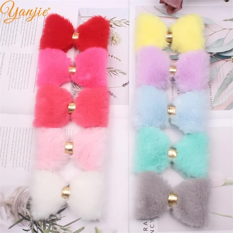 10pcs/lot Arrival 4" Faux Rabbit Fur Girl's Hair Bow Barrette Women's Funky DIY Hair Accessories Hair Clip Headwear LJ201226