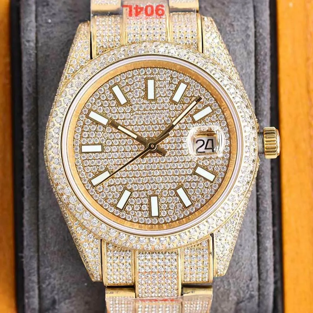 Full Diamond Mens Watch Automatic Mechanical Watches 40mm Lady Wristwatch gjord av 904L rostfritt stål Montre de Luxe