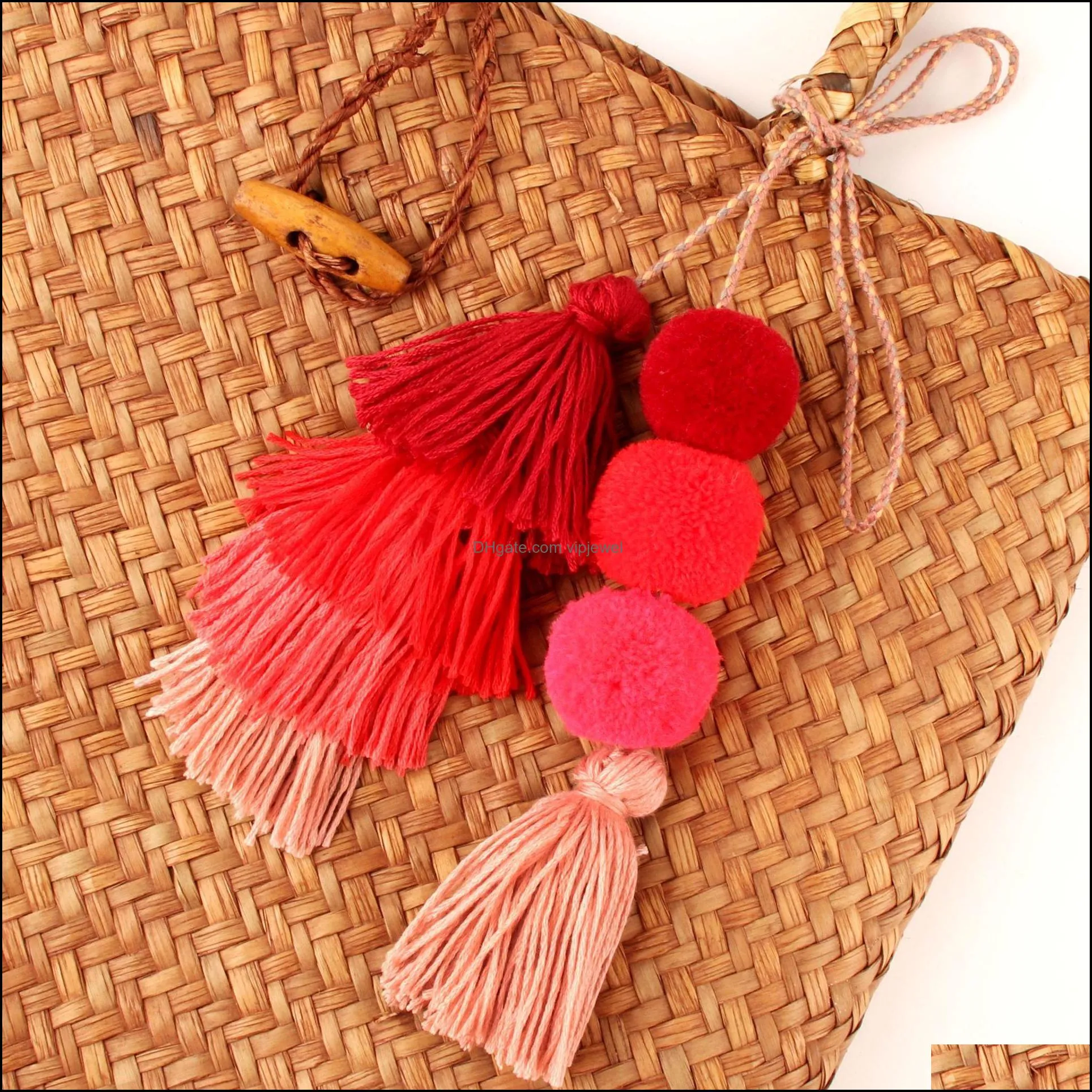 cute pompom tassel keyring boho bag charm pendant keychain for women purse handbag decor jewelry y423z