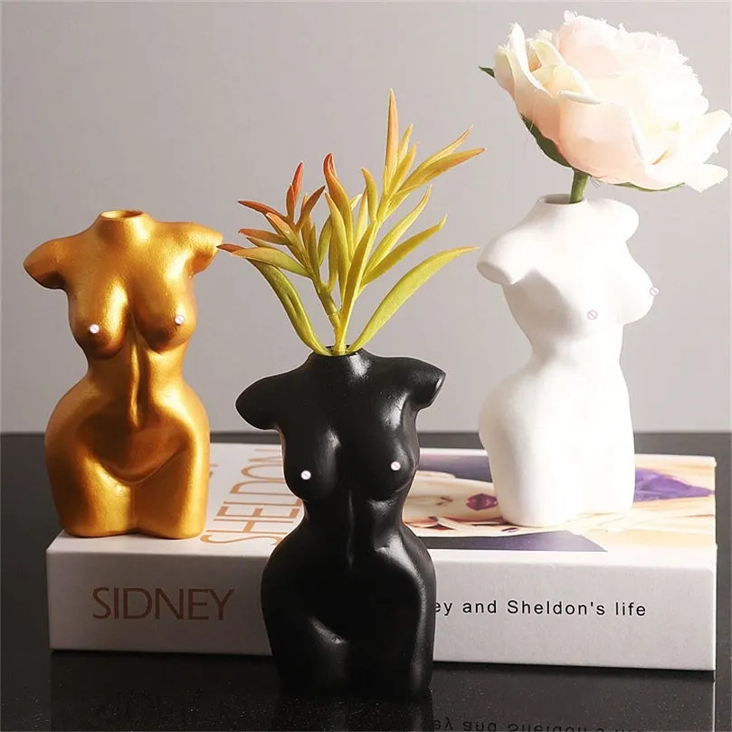 Mini Femmes Humaines Kardashian Corps Féminin Art Design Vase Fleur Séchée Simulation Résine Décoration De La Maison Salon Accessoires 220423
