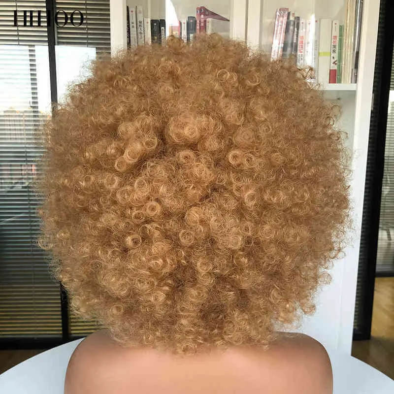 Синтетические парики волос косплей короткие волосы афро -странные вьющиеся парик с челкой женский косплей блондинка розовый синтетический хэллоуин черно -голубой коричневый коричневый 220225