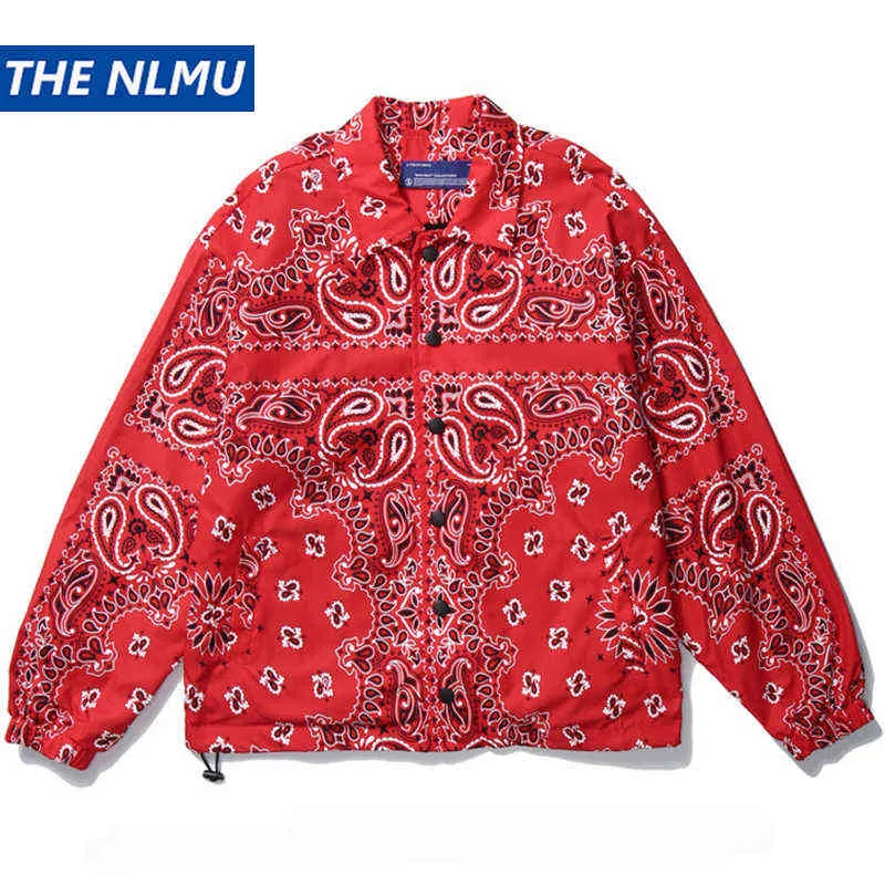 2021 Hot Bandana Paisley Mönster Print Windbreaker Jackor Coats Streetwear Hip Hop Mens Casual Harajuku Jackets Tops Red WY808 T220816