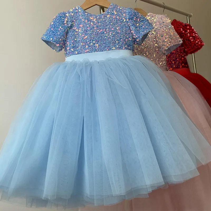 Vestito da principessa delle ragazze con paillettes in pizzo tulle festa di nozze tutu abito soffice per bambini abiti da sera per bambini spettacolo formale 1177 E3