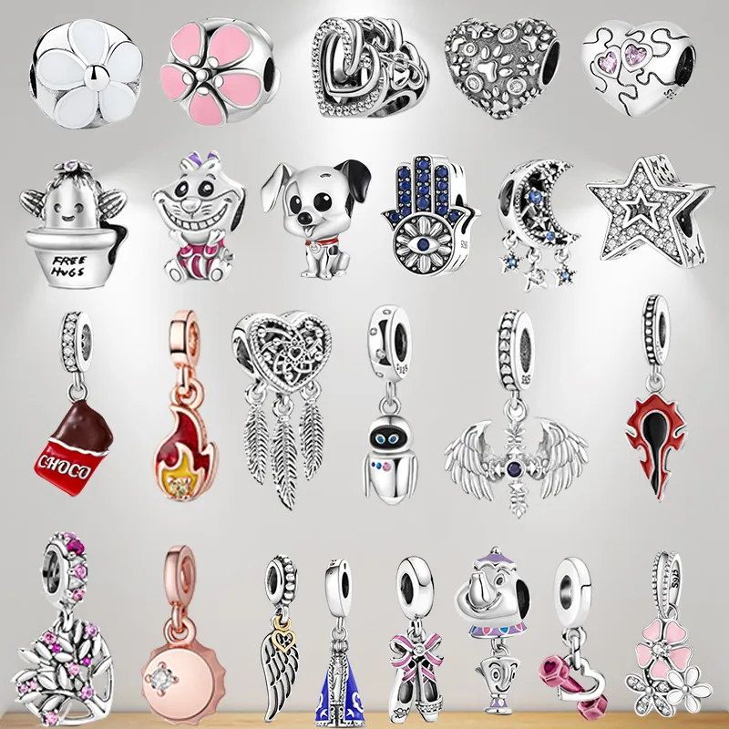 925 Armband-Charms für Pandora-Charm-Set, Originalverpackung, herzförmige Sterne, Mond, Familie, Engel, europäische Perlenkette, Charms-Schmuck