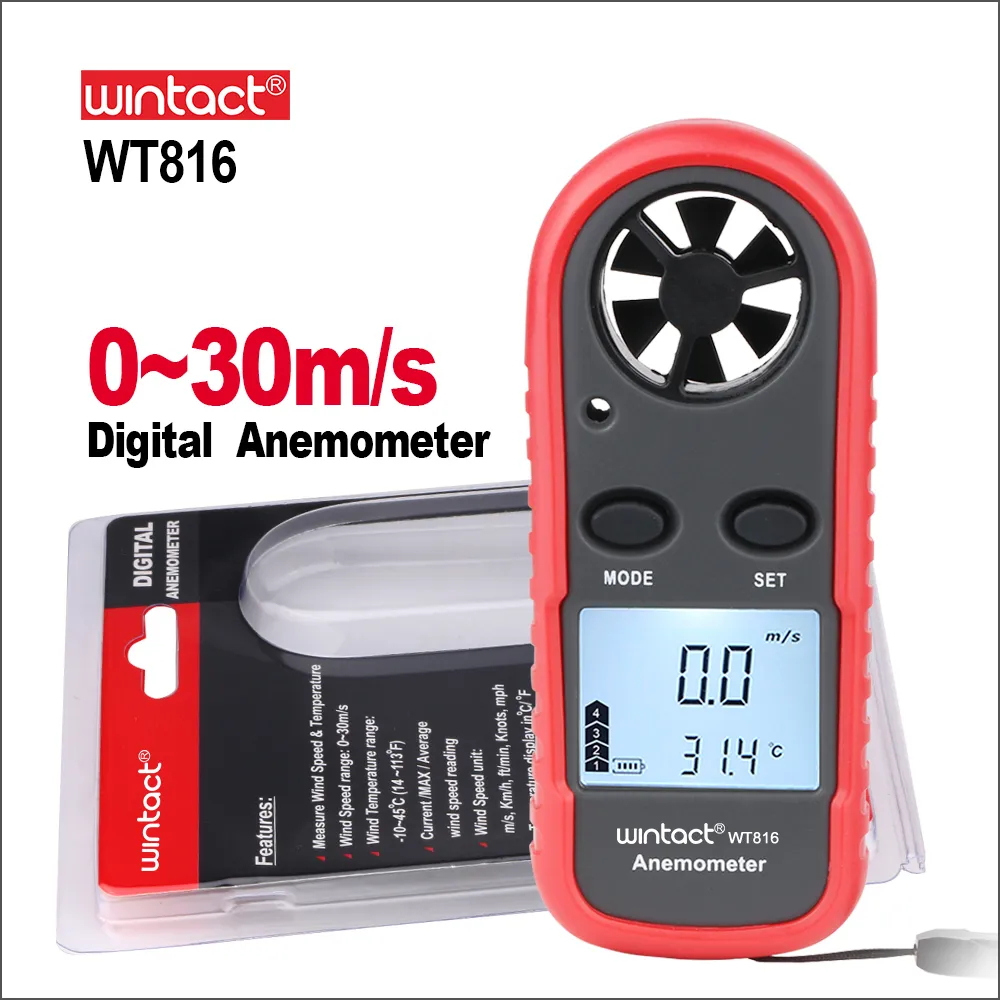 Anémomètre thermomètre compteur de vitesse du vent Portable testeur de vent de poche 0-30 m/s capteur d'anémomètre numérique