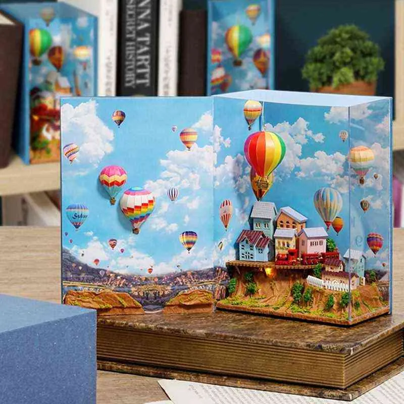 Casa de bonecas livro de madeira nook inserções arte bookends diy estante em miniatura casa de bonecas diy casa brinquedos para crianças