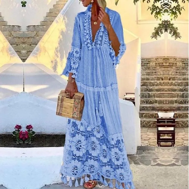 Solid hollow out lace maxi dress new arrivals