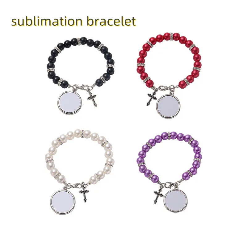 WHOLESALE 4 colors Sublimation bracelet Heat Transfer Pendant Rosary Bead Hand Chain Cross Jesus Metal Pendants Z11