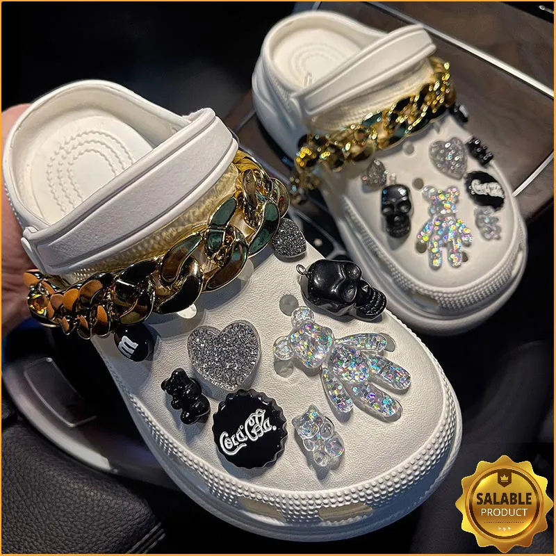 Trendy rhinestones Croc Charms Designer DIY Quality Women Shoes for JIBS Anime Chain Clogs Buckle Kids boys girls Gifts 220527