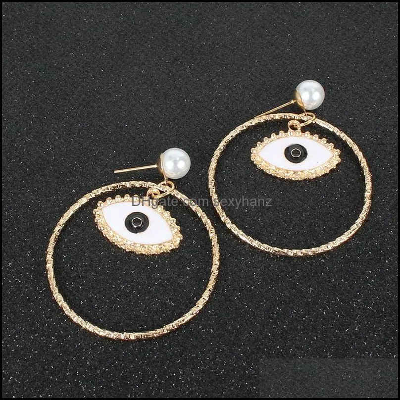Metal Eye Round Stud Earrings Retro Punk Exaggerated Fashion Temperament Personality Trend Diamon Pearl Dripping Star Earring Light Luxury Simple Ear Jewelry