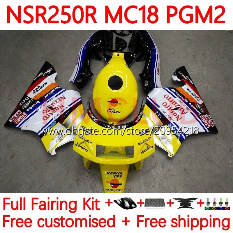 OEM Motorcycle Bodys For HONDA NSR250 NSR 250 R MC18 PGM2 MC16 1988-1989 Bodywork 124No.3 MC 16 18 NSR 250R NSR250R 88 89 NSR250RR 1988 1989 Fairing Kit sale yellow