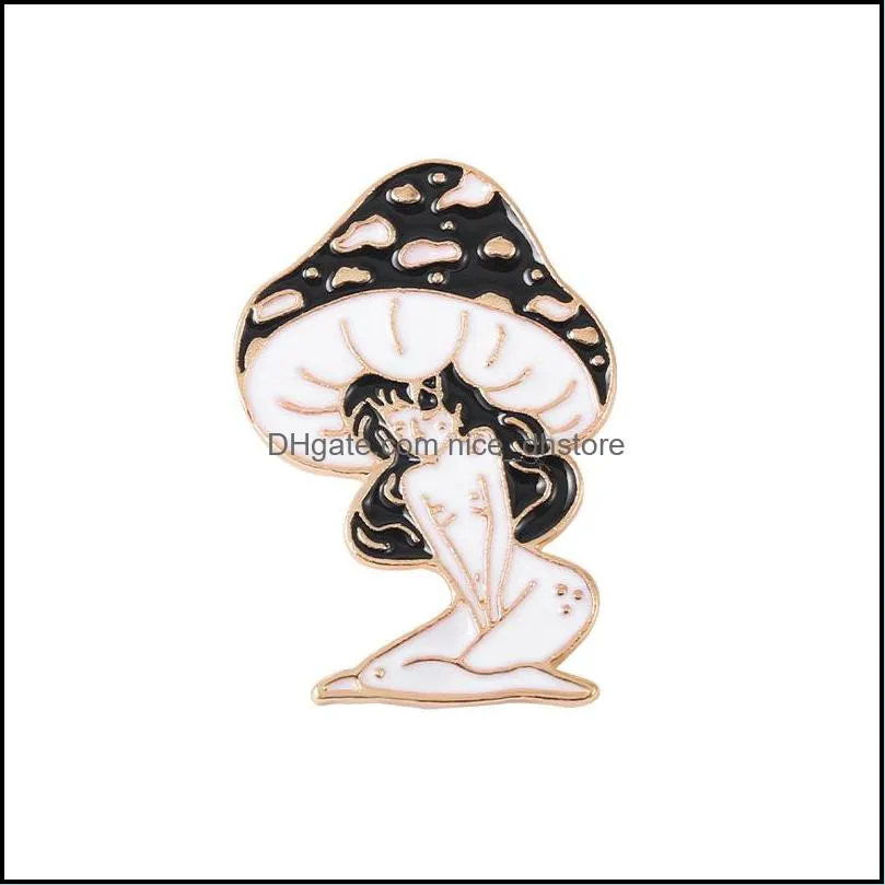 mushroom lady enamel pins custom girls and plant brooches lapel badges cartoon nature art jewelry gift for friends