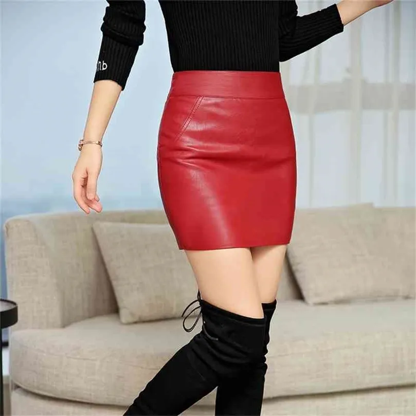 Skirt Womens Sexy Leather Solid High Waist Slim Pencil Bodycon Mini Skirt Office Lady Skirts210324