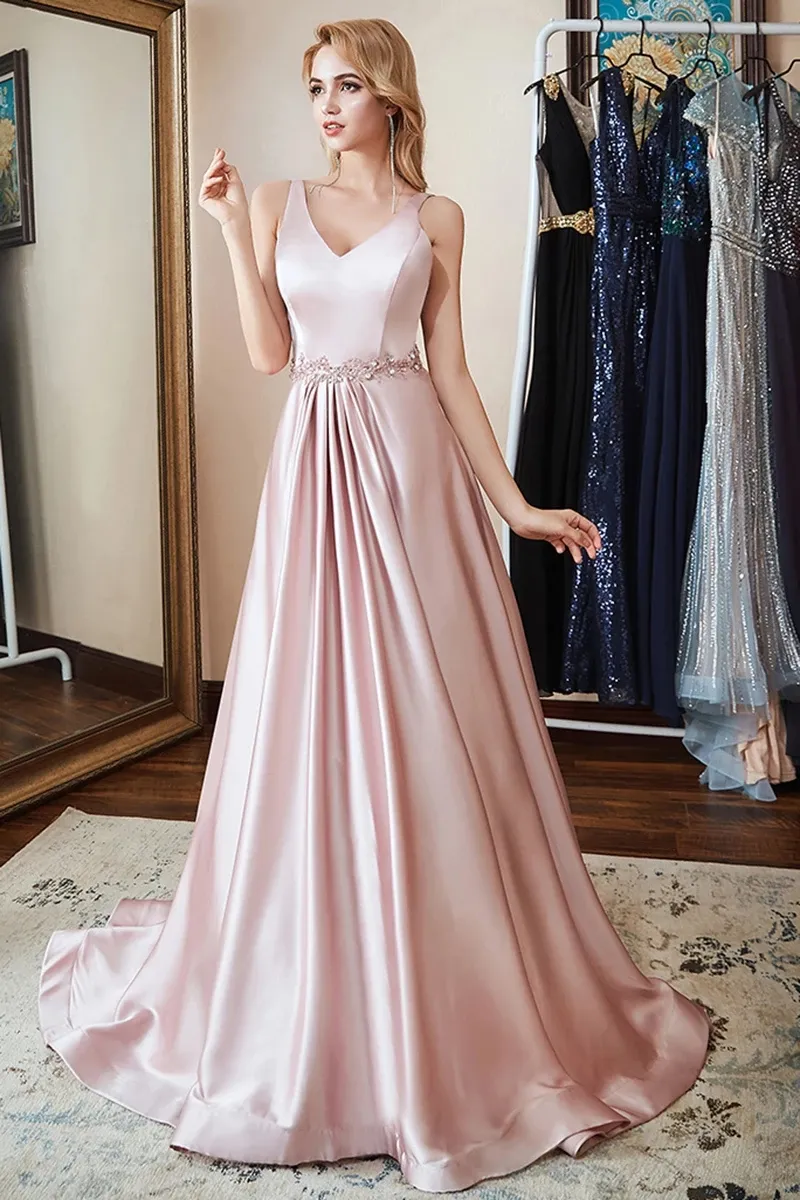 Nowy Loyeloy Spring Różowy Prom Dresses A-Line Bez Rękawów Backless Long Party Prom Suknie Niestandardowa sukienka wieczorowa