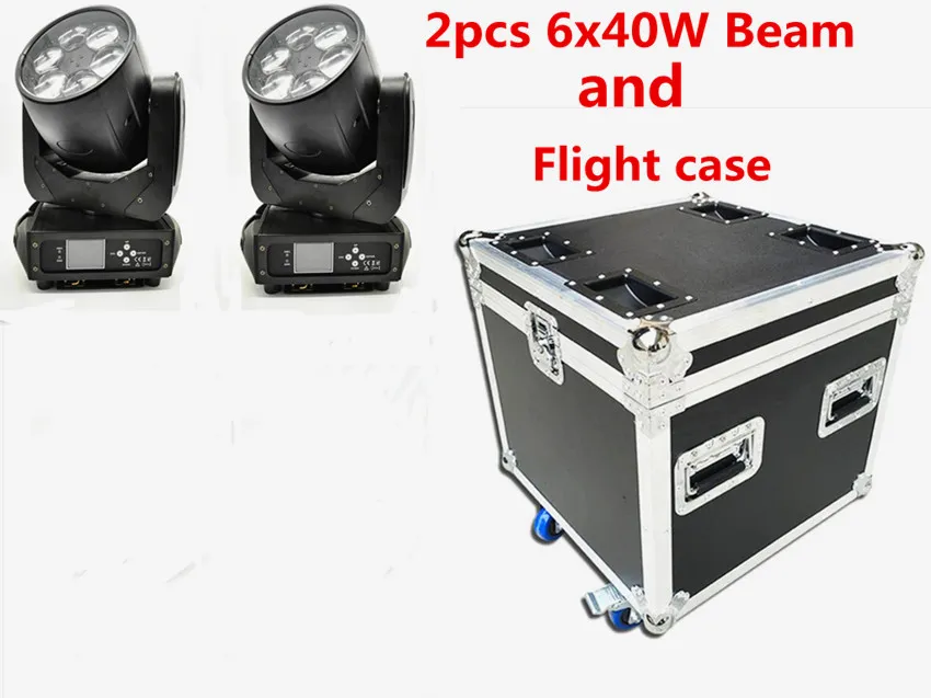 2 PCs und Flughülle LED RGBW 6x40 W 4in1 LED Bienenstock Zoom bewegte Kopfstrahl -Stange Effekt LED LEGING Effekt DMX DJ Lampe