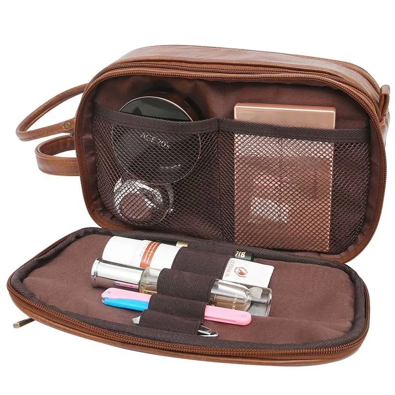 Men Travel Toiletry Bag Shaving Dopp Kit Storage Bag Waterproof Bathroom Toiletries Organizer PU Leather Cosmetic Bags 220421