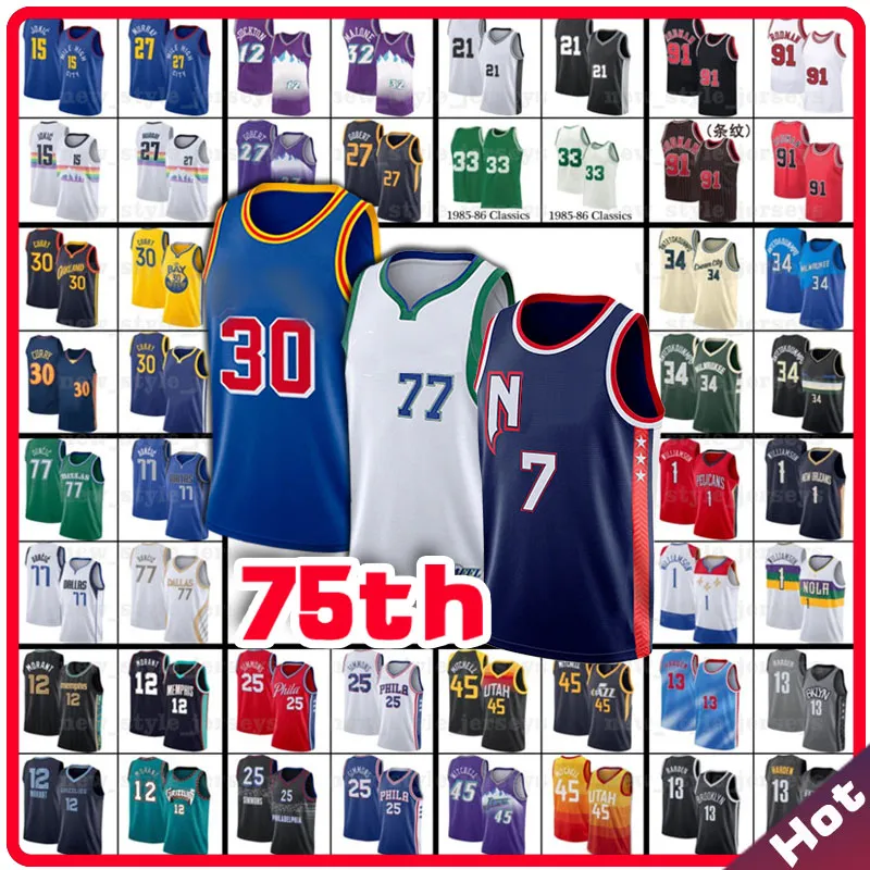 Kevin Durant Kyrie Maglie da basket Lebron Harden Irving Luka Doncic Jimmy Joel Butler Simmons Embiid Dwyane Wade Antetokounmpo Tatum Morant 75th