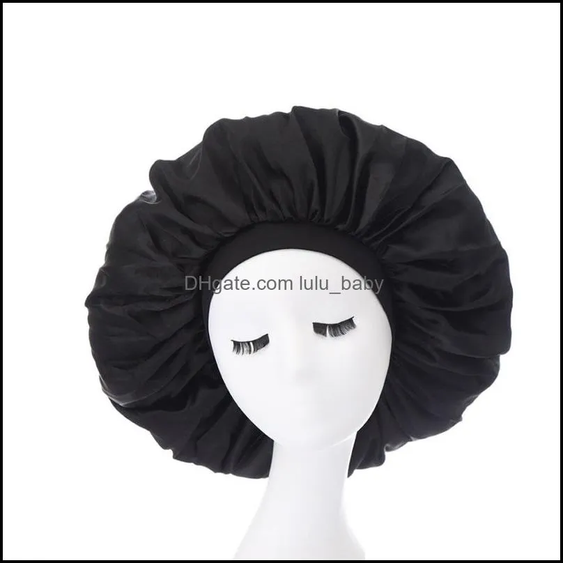 women lady solid color extra large satin night hats sleep caps hair care wide bath headwear fashion accessories