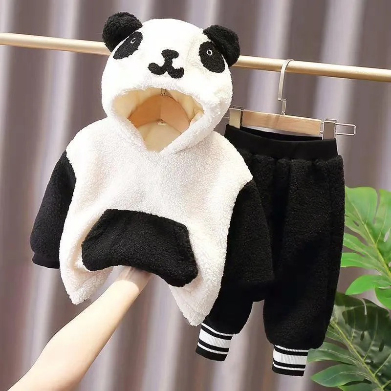 Ensembles de vêtements 2 pièces pour bébés garçons et filles, survêtement de printemps et d'automne, chemise à manches longues et pantalon imprimé Panda pour tout-petits