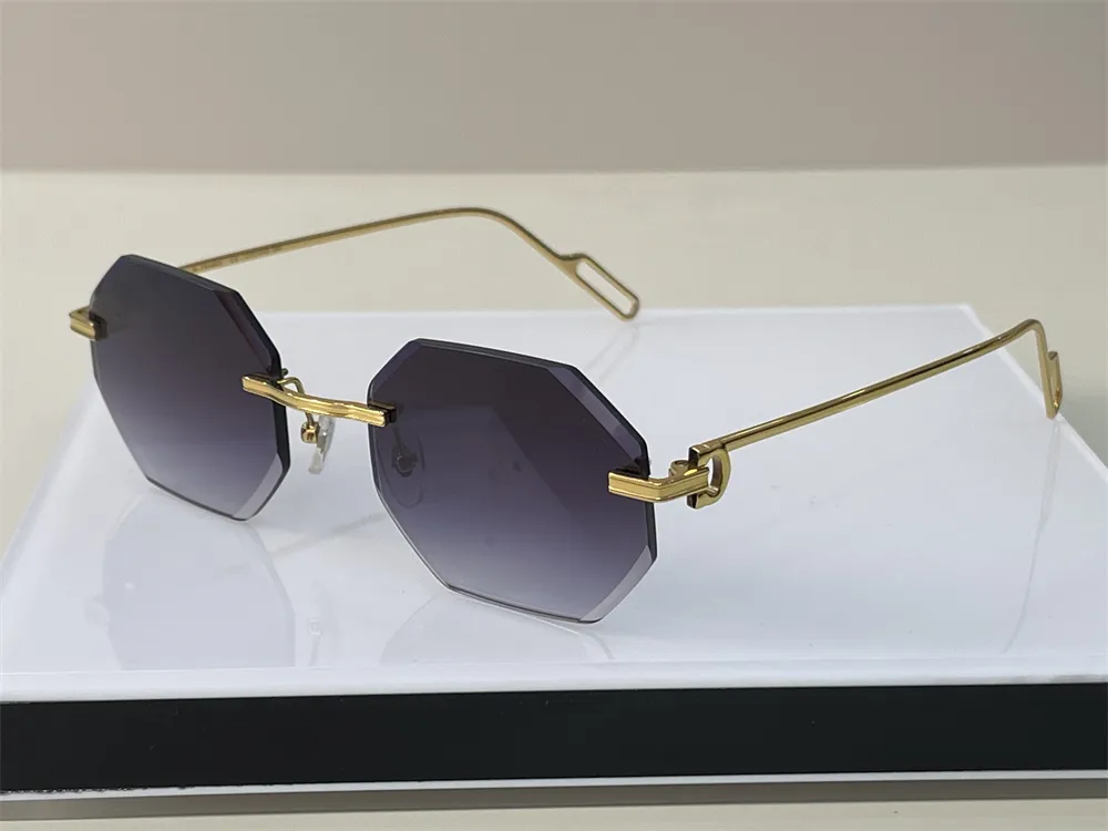 Rimless Hexagon Sunglasses for Men Women UV400 Gradient Lens Metal Frame Driving Glasses Fashionable Diamond Cut Eyeglasses